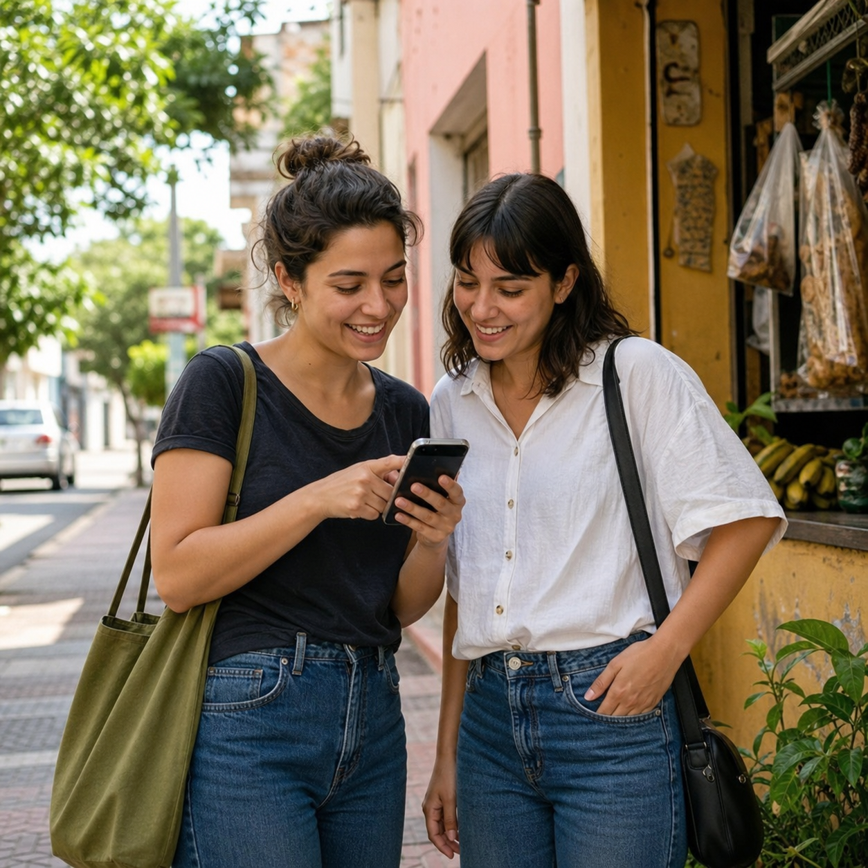 Amigos conversando en un barrio de Asunción